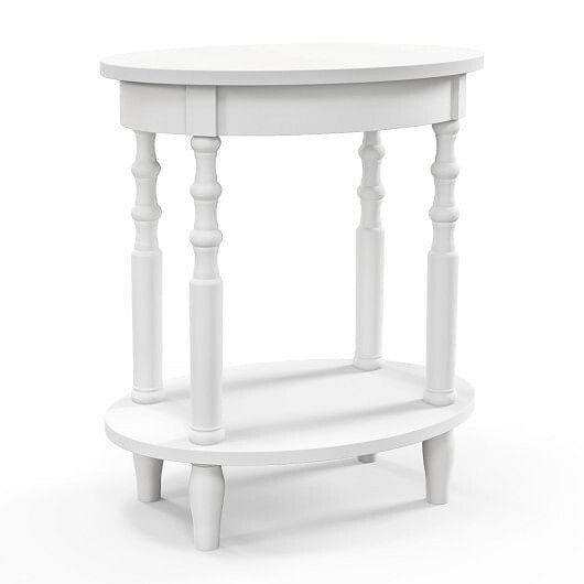 2-Tier Oval Side Table with Storage Shelf and Solid Wood Legs-Espresso