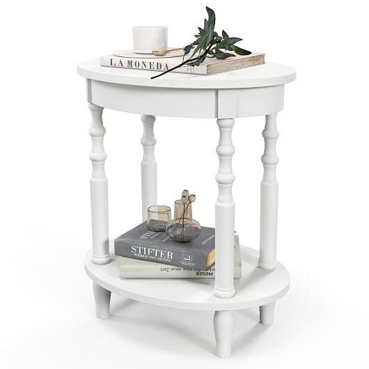 2-Tier Oval Side Table with Storage Shelf and Solid Wood Legs-Espresso