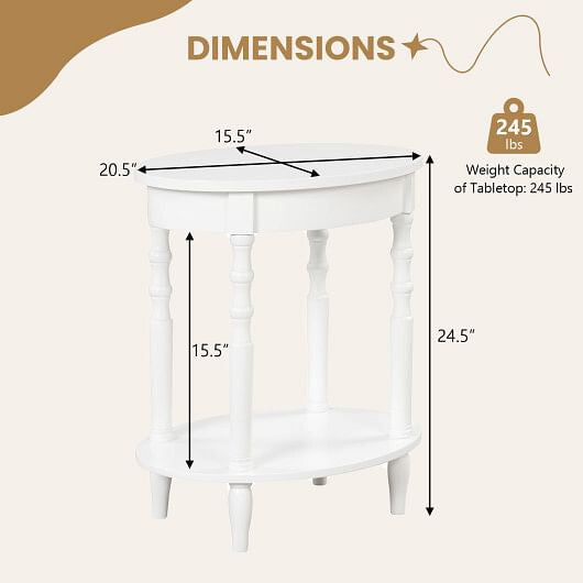 2-Tier Oval Side Table with Storage Shelf and Solid Wood Legs-Espresso