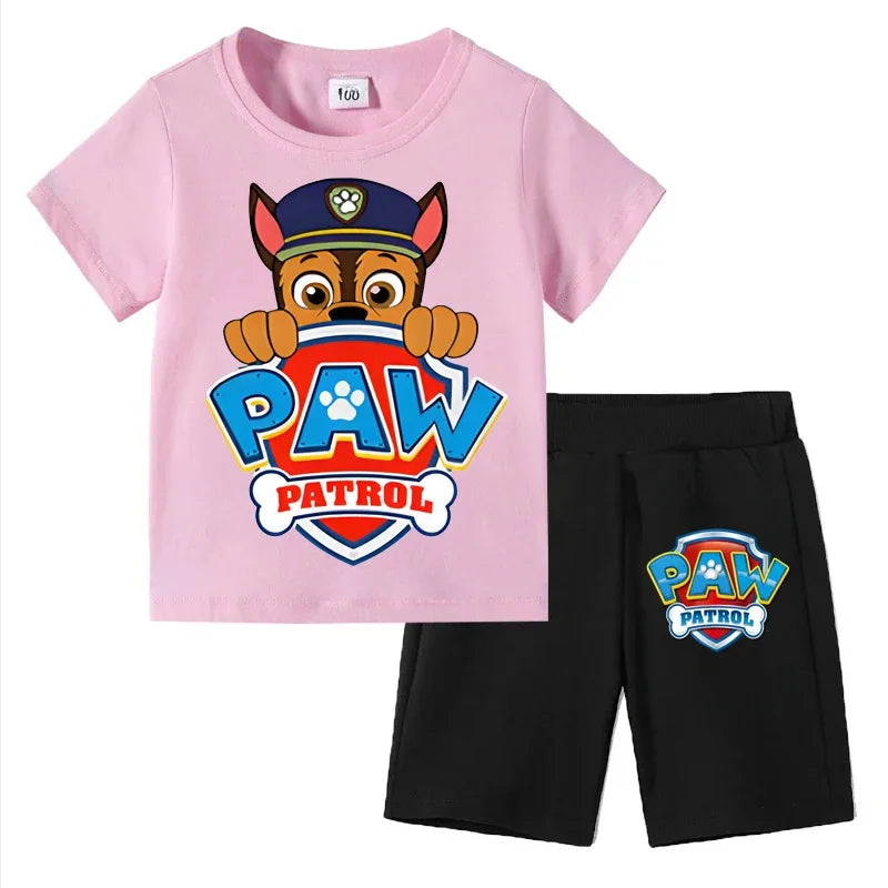 Paw Patrol Kids Set Boys Short Sleeve T-Shirt Top+Shorts 2-Piece Outfits Boys Cartoon Suit 3-8Years Children Clothes For Summer