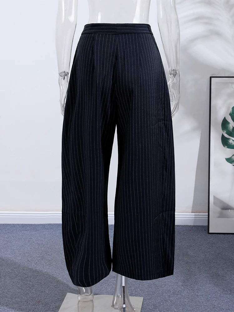 Pants Leg Stripe Women Trousers Adjustable Waist Wrap Loose Summer Floor Length Boho Palazzo Trousers Women Outfit For Women