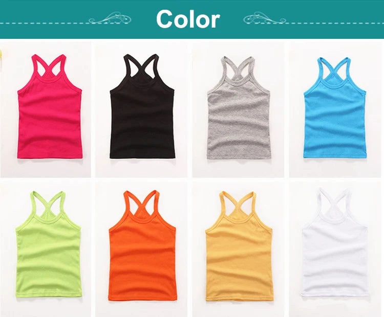 Summer Cotton Girls Vest Sleeveless Solid Color T-shirts Tees Kids Children Tops Baby Girl Casual Clothes Tshirt 2-12 Years