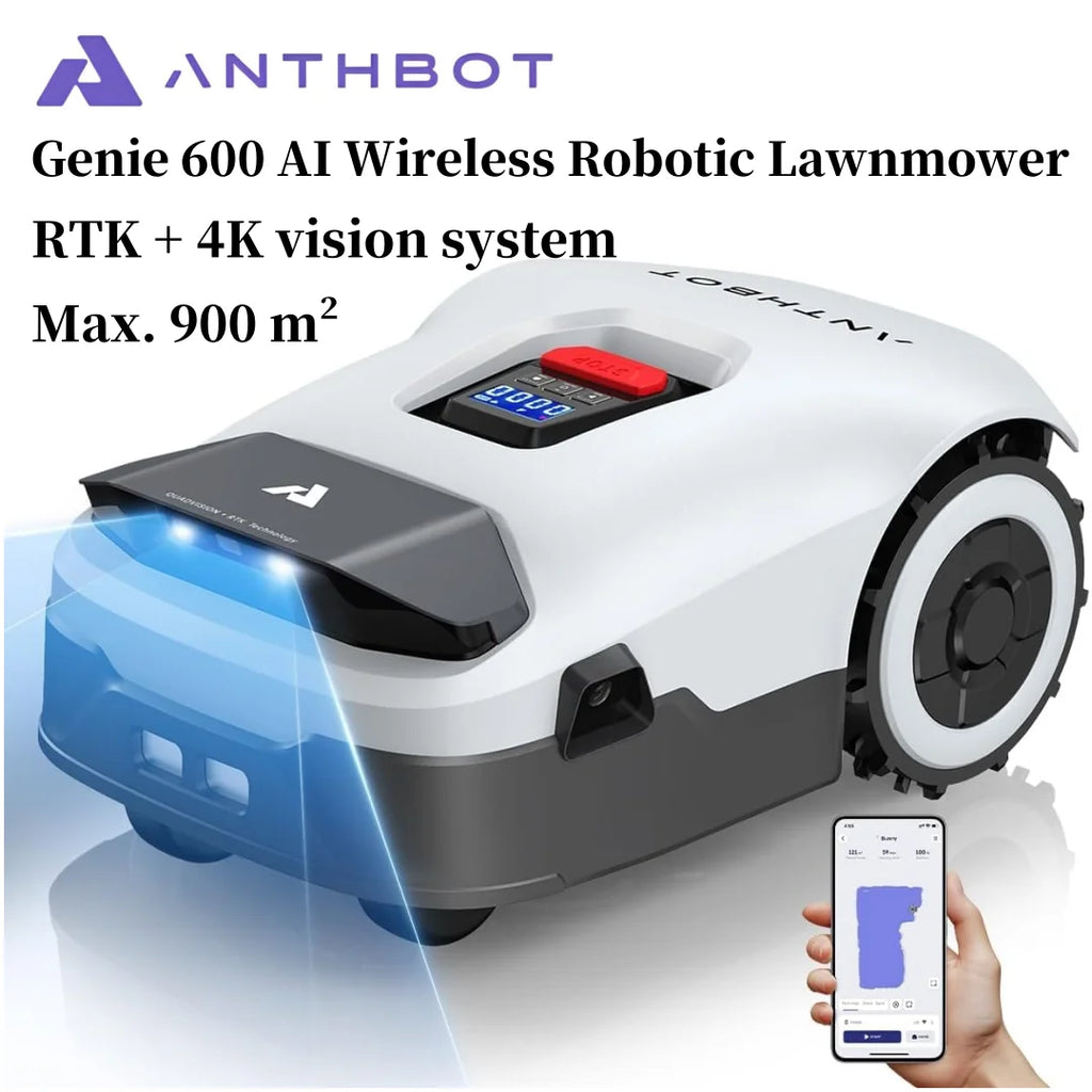 ANTHBOT Genie 600 AI Wireless Robotic Lawnmower, Max. 900 m², Full Frequency Band RTK + 4 Camera Vision Lawn Mower Robot