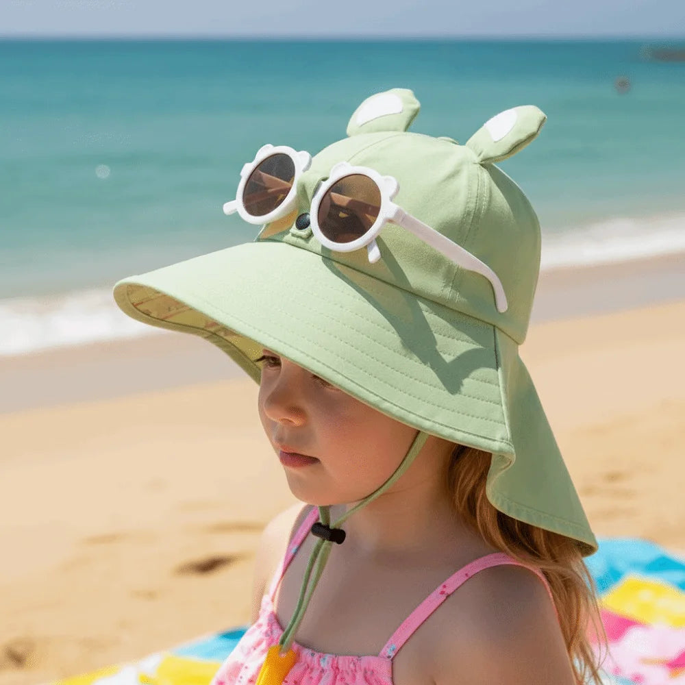 Big Brim Children's Sun Hat Sun Protection Extended Shawl Children Beach Cap Neck Cover Breathable Cartoon Fisherman Hat