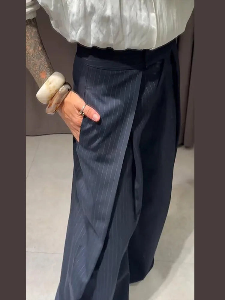 Pants Leg Stripe Women Trousers Adjustable Waist Wrap Loose Summer Floor Length Boho Palazzo Trousers Women Outfit For Women