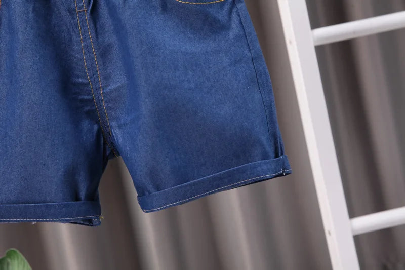 Summer Baby Boys Denim Clothes Suit Children Outfits Fashion Solid Shirt Shorts 2Pcs/Sets Toddler Casual Costume Kids Tracksuits