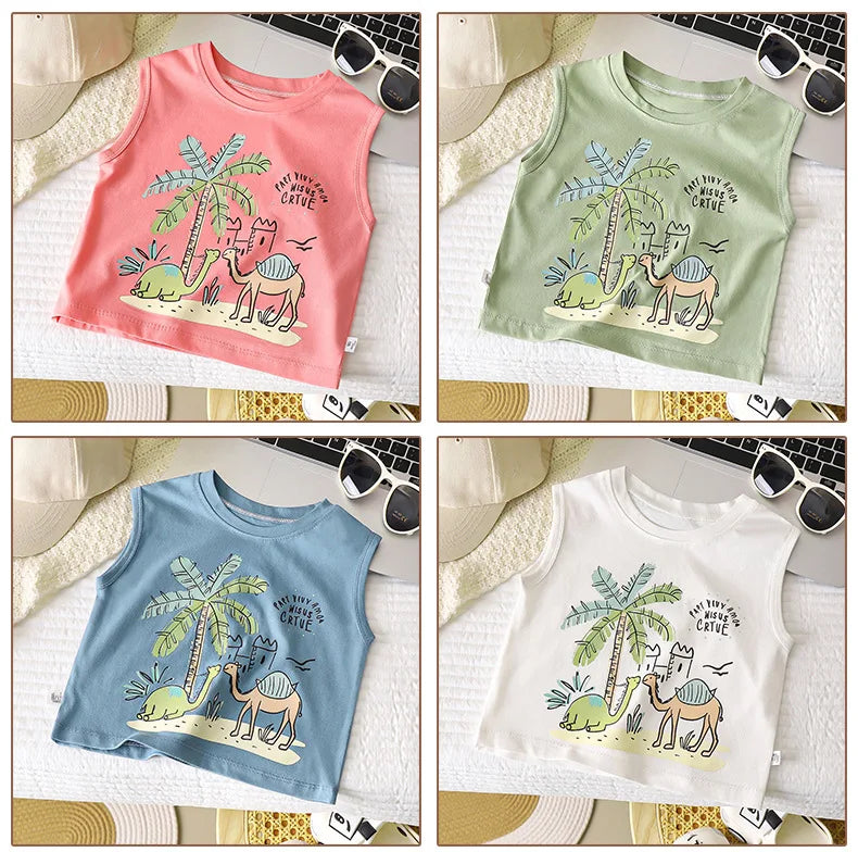 Kids Cartoon Tank Sleeveless Top Children Breathable Cotton T-shirt Vest Summer New Fashion Clothing