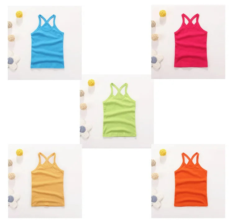 Summer Cotton Girls Vest Sleeveless Solid Color T-shirts Tees Kids Children Tops Baby Girl Casual Clothes Tshirt 2-12 Years