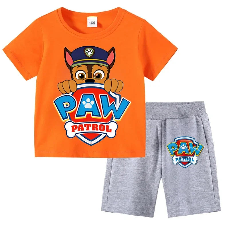 Paw Patrol Kids Set Boys Short Sleeve T-Shirt Top+Shorts 2-Piece Outfits Boys Cartoon Suit 3-8Years Children Clothes For Summer