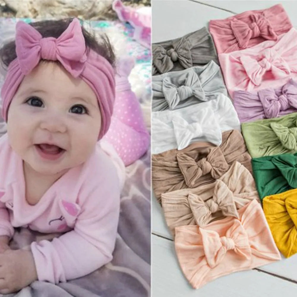 Soft Baby Bow Headband – Stretchy Nylon Hair Band for Newborn Girls & Toddlers