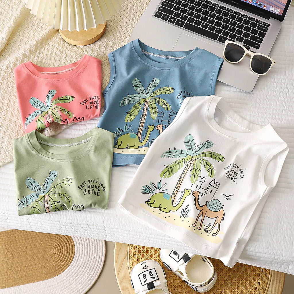 Kids Cartoon Tank Sleeveless Top Children Breathable Cotton T-shirt Vest Summer New Fashion Clothing